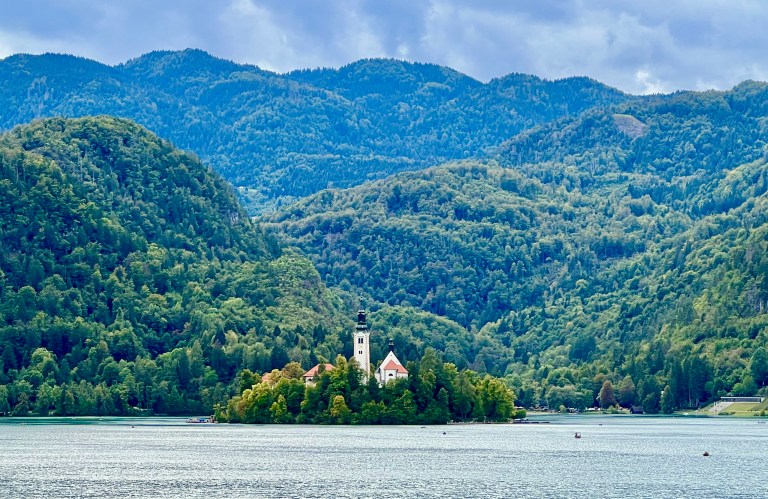The Pilgrimage Church of the Assumption of Mary in Slovenia, sits on an island in Lake Bled.