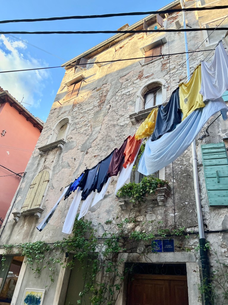 A residential street within Rovinj's Old Town in Croatia.