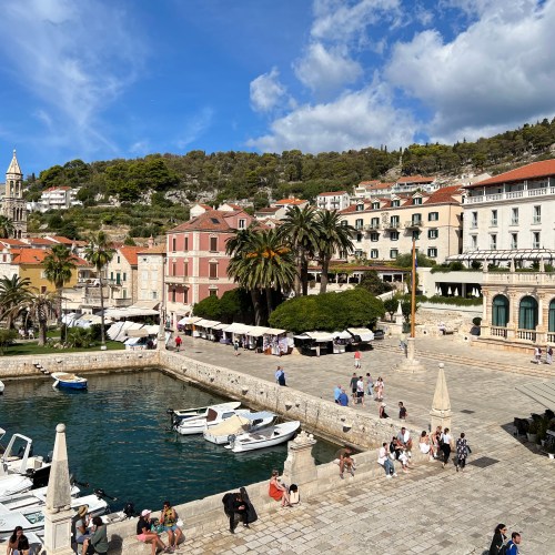 A view of idyllic Hvar town on an island off the coast of Split, Croatia.