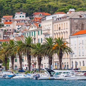View of the Riva promenade in Split, Croatia. It is near the waterfront where ferries and small boats depart to and from the islands and even Italy.