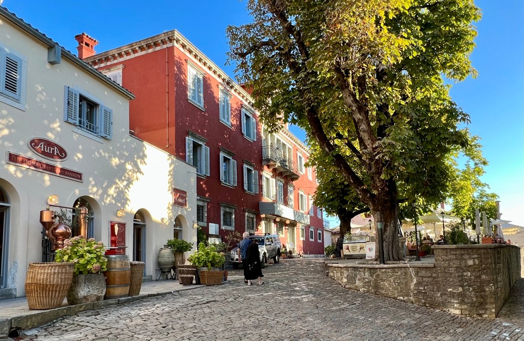 Hotel Kastel is next to an Aura store full of brandies, liquors, truffles, jams and much more, in Motovun, Croatia.