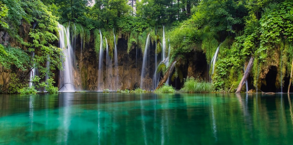 One of the numerous waterfalls within Plitvice Lakes National Park in Croatia.